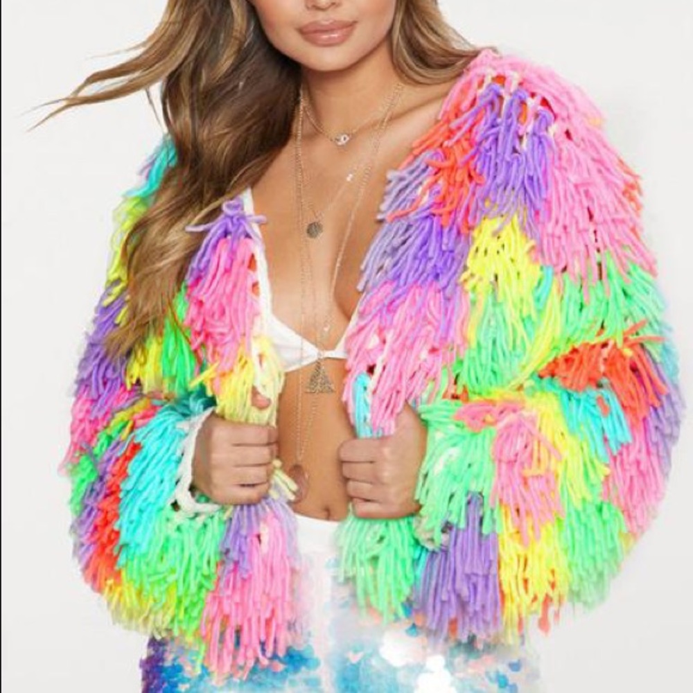 Colorful fringe sweater
